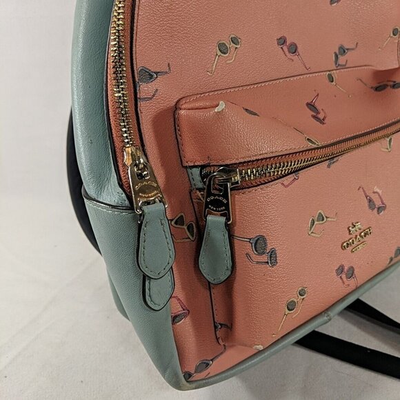Coach Sunglasses Backpack Charlie Blue Pink Leather No. B1921-F75885 Print Bag - Picture 8 of 16